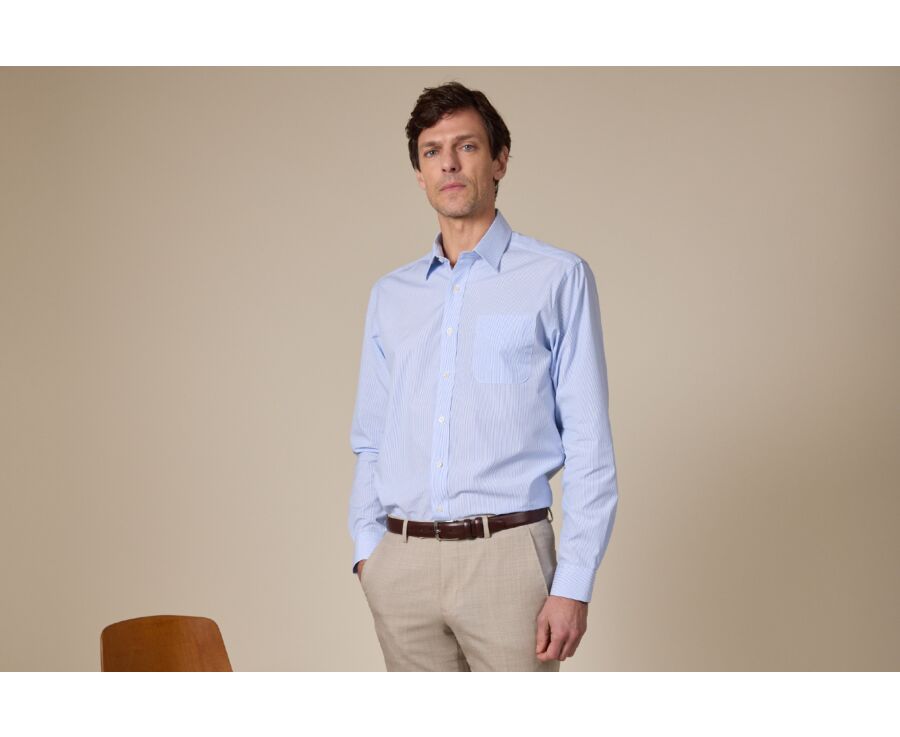 Shirt with thin blue stripes - Chest pocket - AUGUSTIN