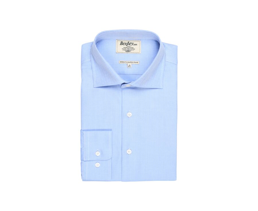 Blue Twill shirt with chevron pattern - Italian collar - LUIGI
