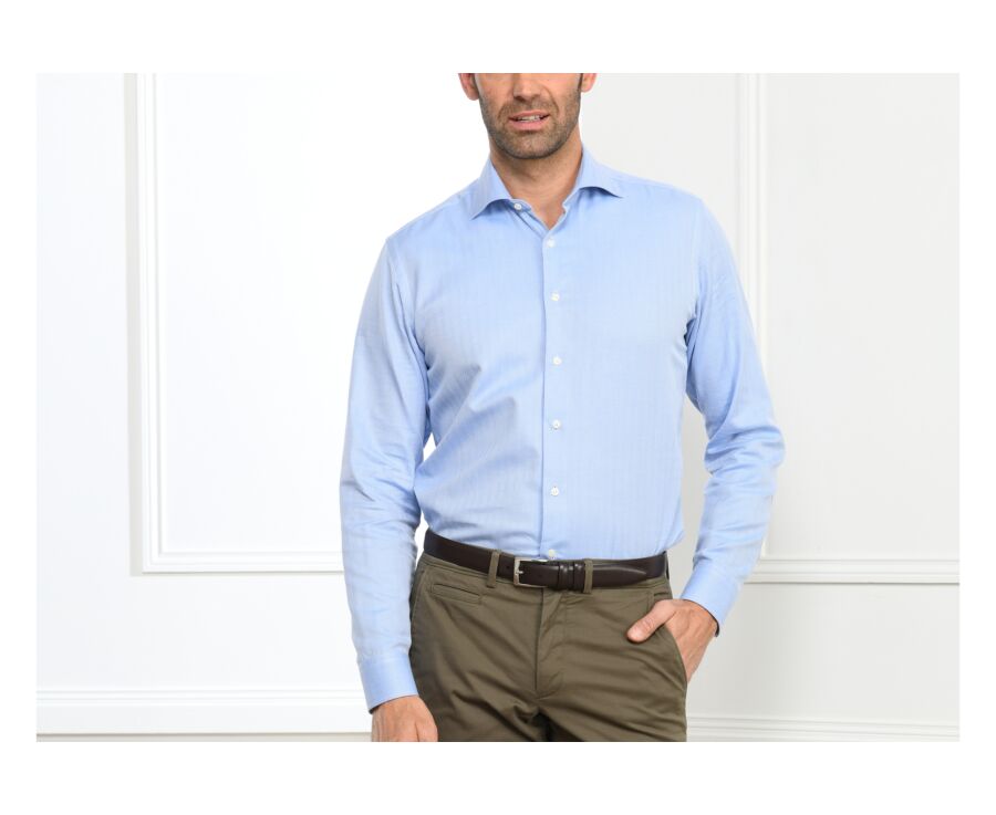 Blue Twill shirt with chevron pattern - Italian collar - LUIGI