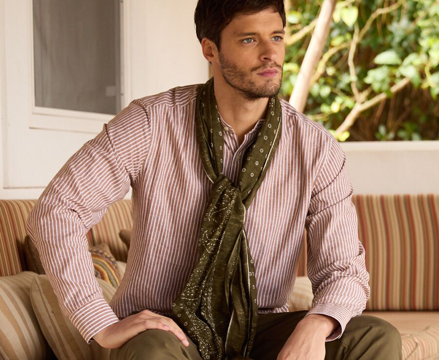 Men's Khaki cotton scarf - bandana pattern