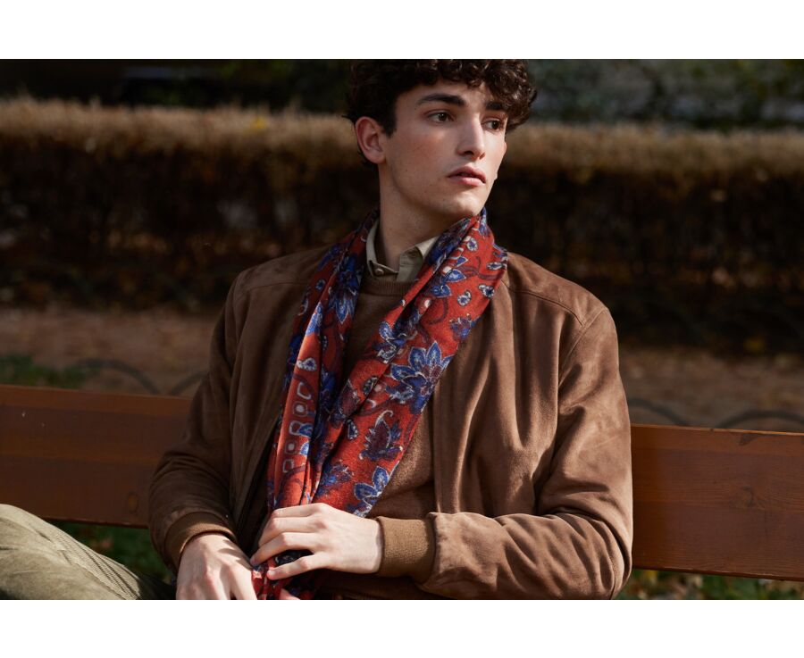 Orange patterned blue Wool scarf