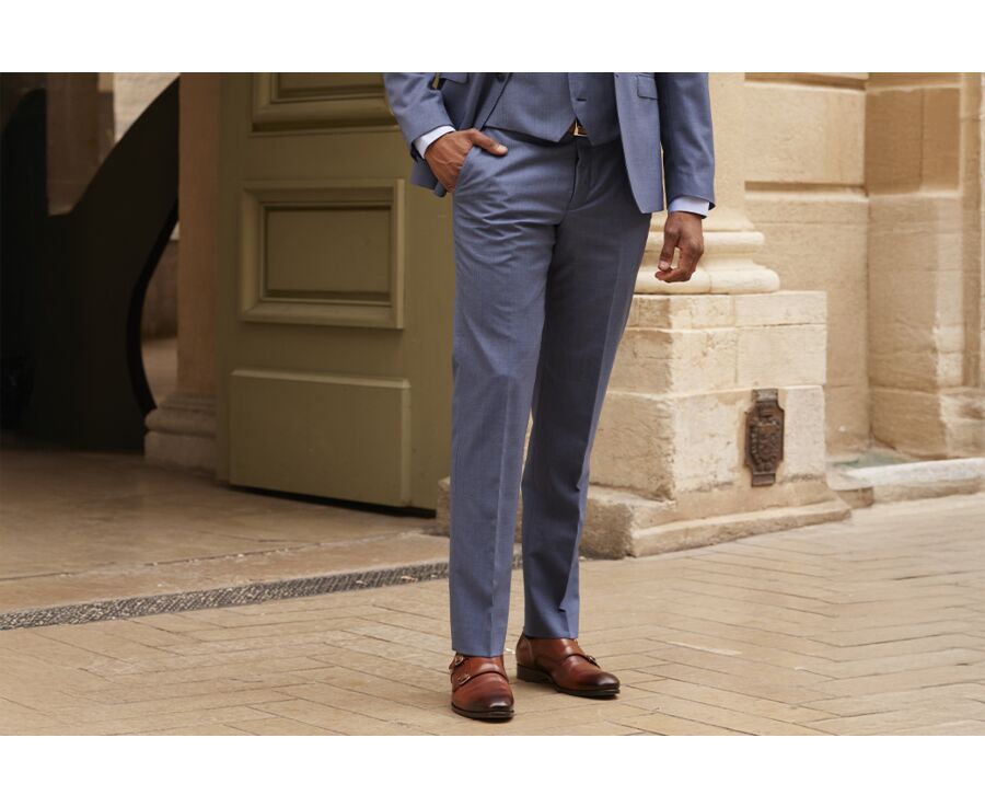 Men's Light Blue Melange Suit Trousers - LAZARE