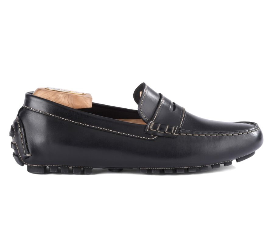 Men's Black Leather Driving shoes - FERGUSON