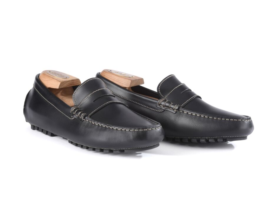 Men's Black Leather Driving shoes - FERGUSON