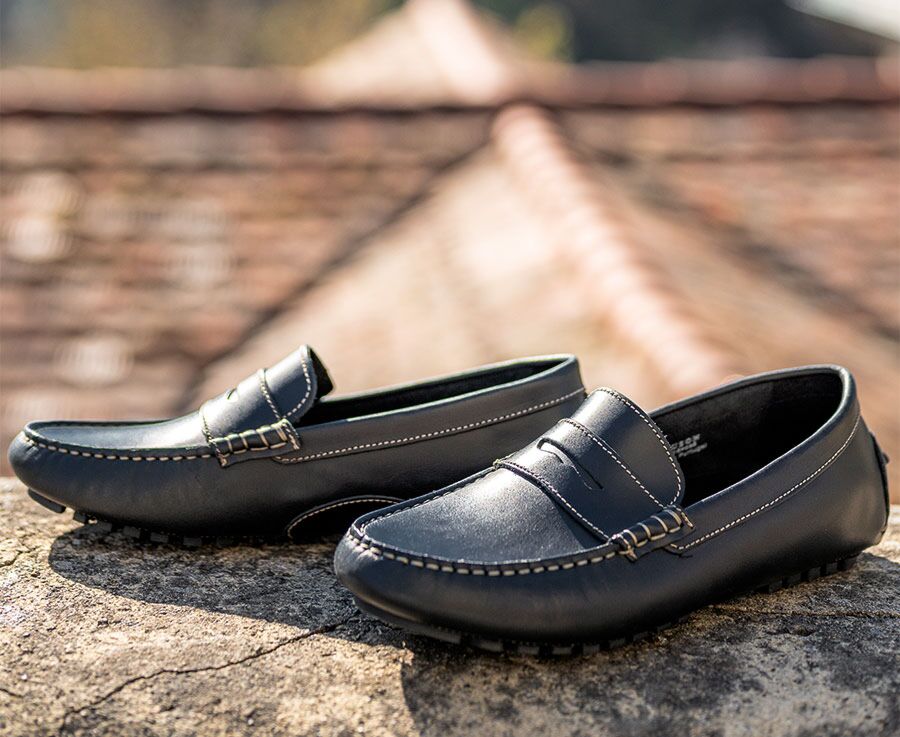 Men's Black Leather Driving shoes - FERGUSON
