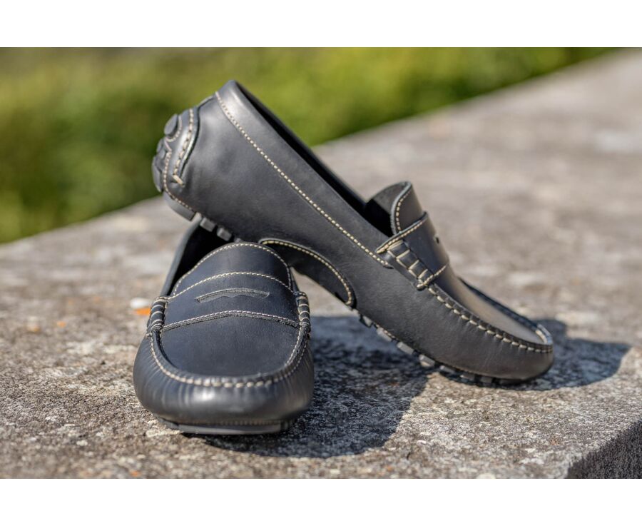 Men's Black Leather Driving shoes - FERGUSON