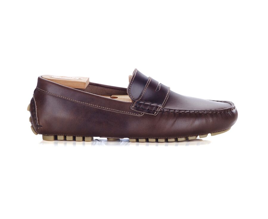 Men's Dark Brown Leather Driving shoes - FERGUSON