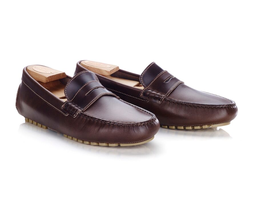 Men's Dark Brown Leather Driving shoes - FERGUSON