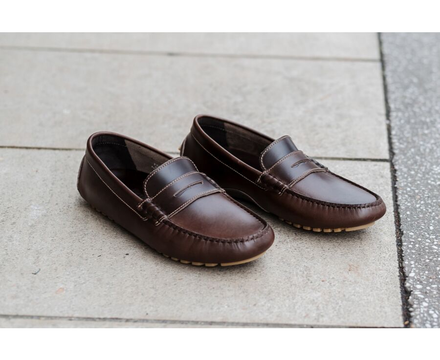 Men's Dark Brown Leather Driving shoes - FERGUSON