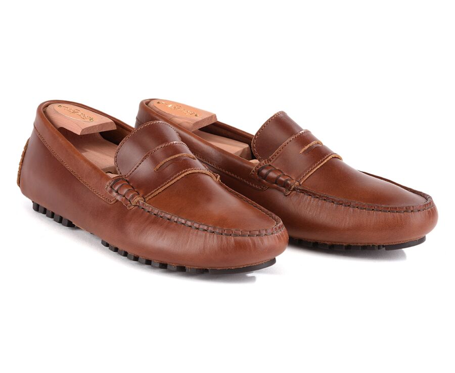Men's Chestnut Leather Driving shoes - FERGUSON