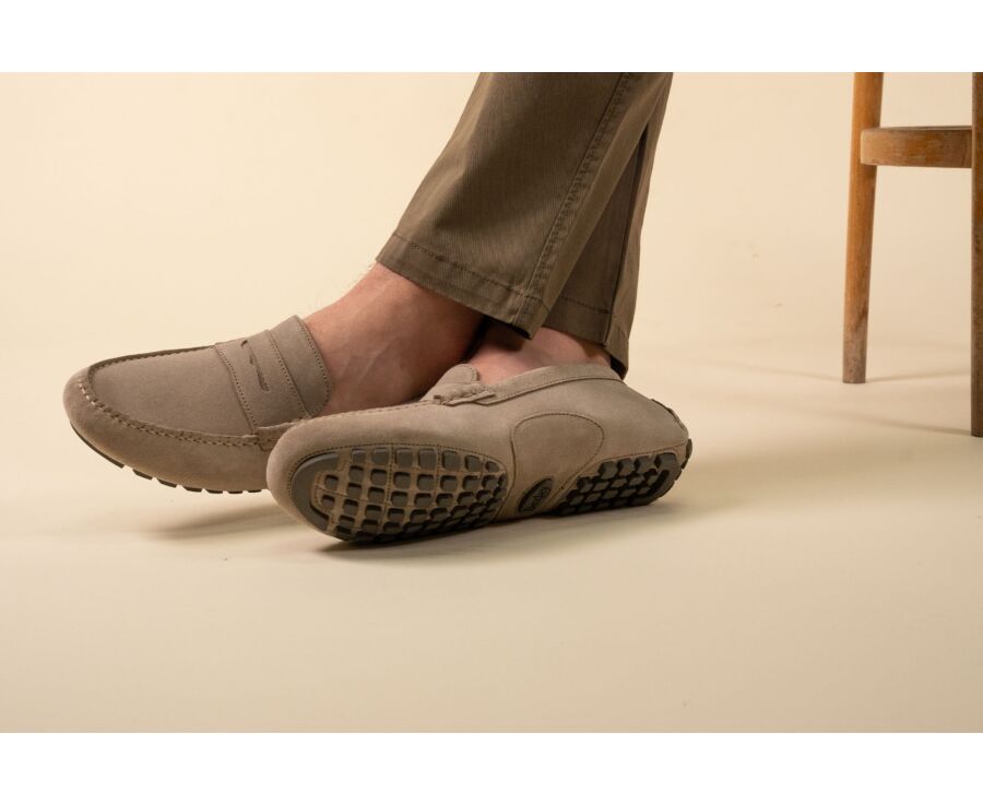 Men's Greige Suede Driving shoes - FERGUSON