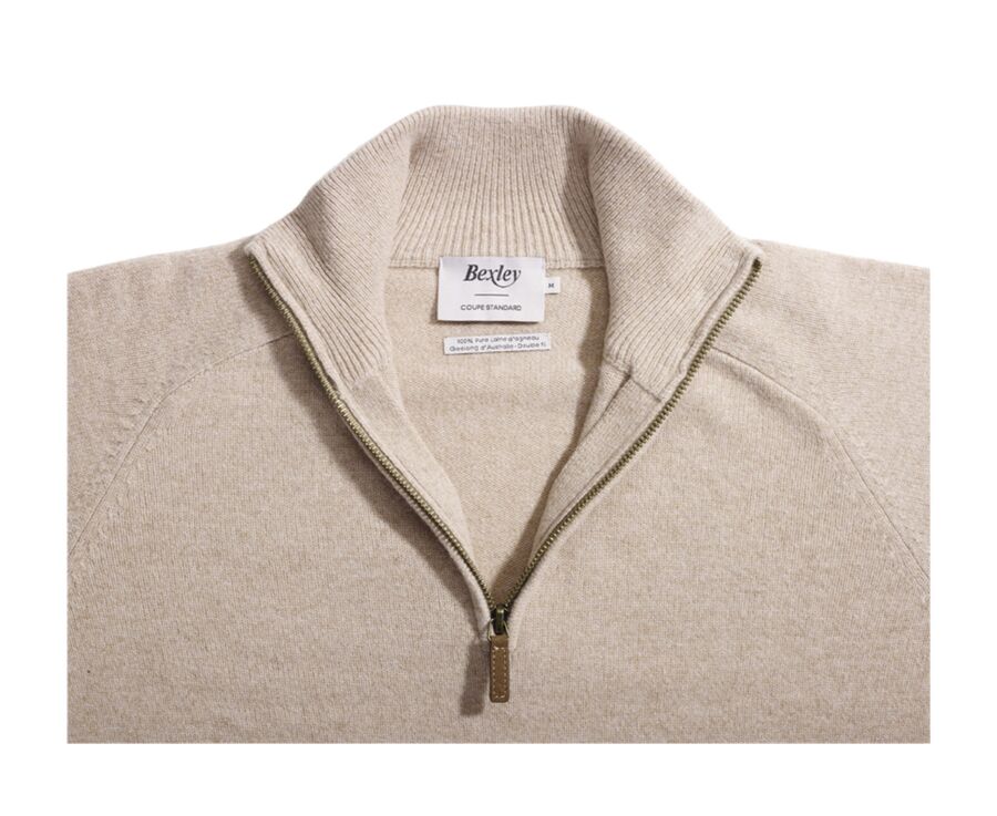 Beige Melange half-zip wool sweater - KENNETH