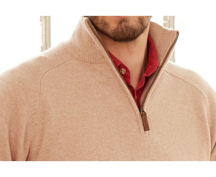 Beige Melange half-zip wool sweater - KENNETH