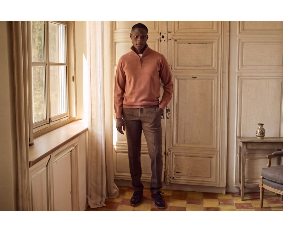 Men's rust mélange half-zip lambswool jumper - KENNETH