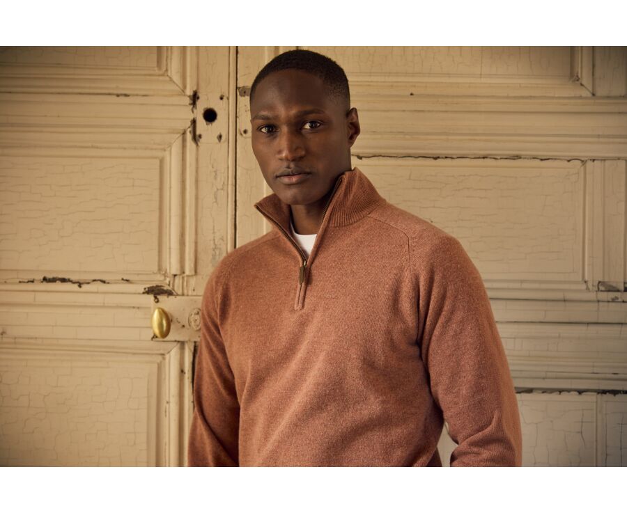 Men's rust mélange half-zip lambswool jumper - KENNETH