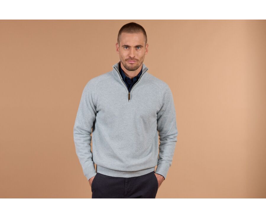 Men's ice blue mélange half-zip lambswool jumper - KENNETH