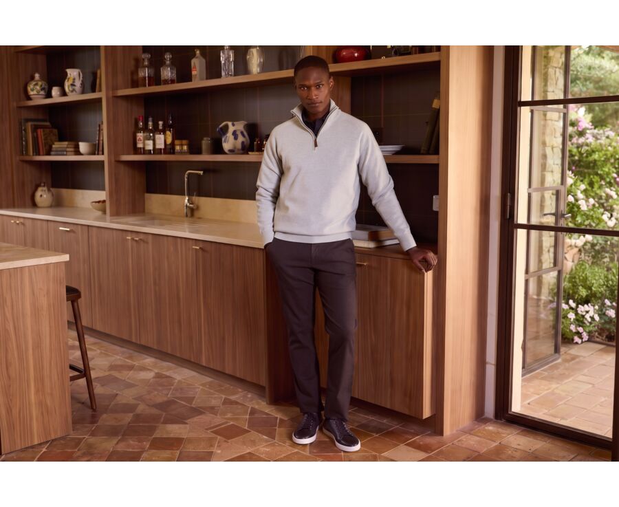 Men's ice blue mélange half-zip lambswool jumper - KENNETH