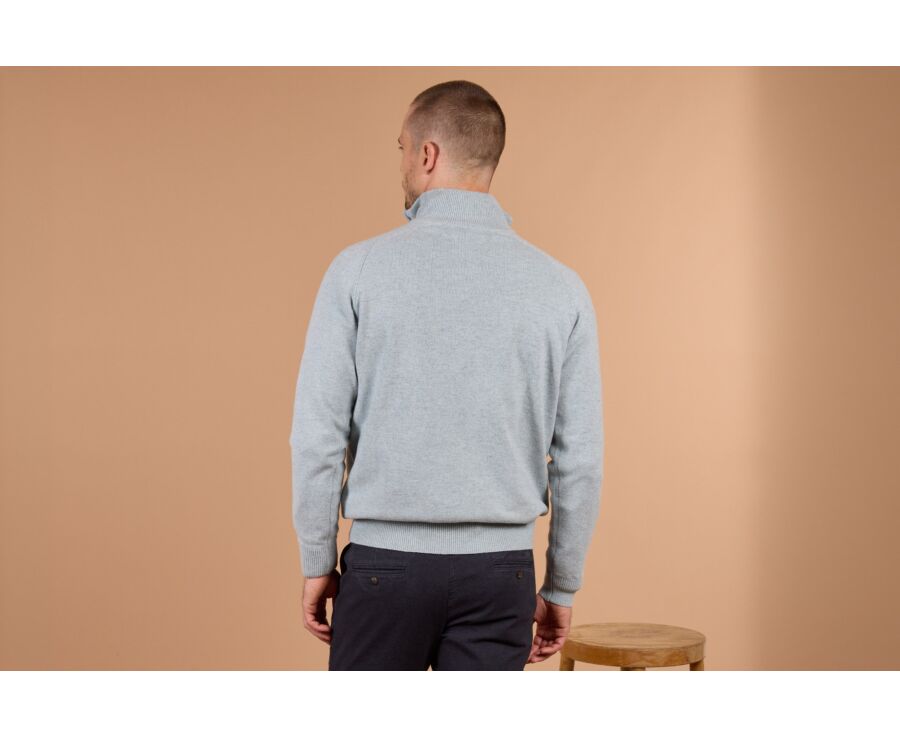 Men's ice blue mélange half-zip lambswool jumper - KENNETH