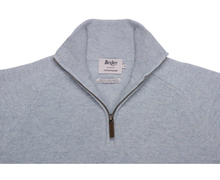 Men's ice blue mélange half-zip lambswool jumper - KENNETH
