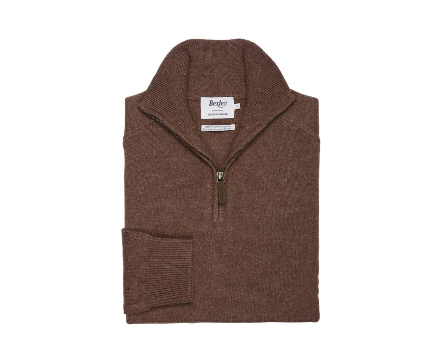 Men's chocolate mélange half-zip lambswool jumper - KENNETH
