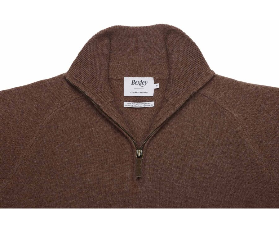 Men's chocolate mélange half-zip lambswool jumper - KENNETH