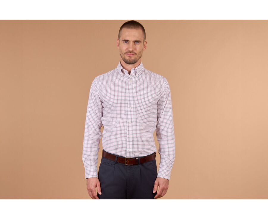 Men's red and green checked flannel shirt - LINDSAY