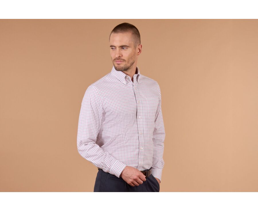 Men's red and green checked flannel shirt - LINDSAY