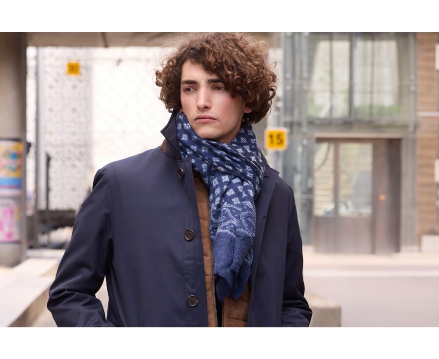 Navy with blurred white printed pattern
