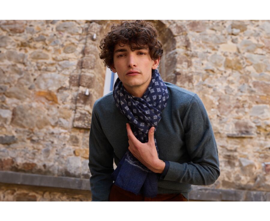 Navy with blurred white printed pattern