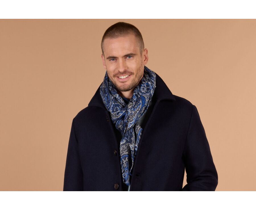 Men's blue & grey paisley woolen scarf