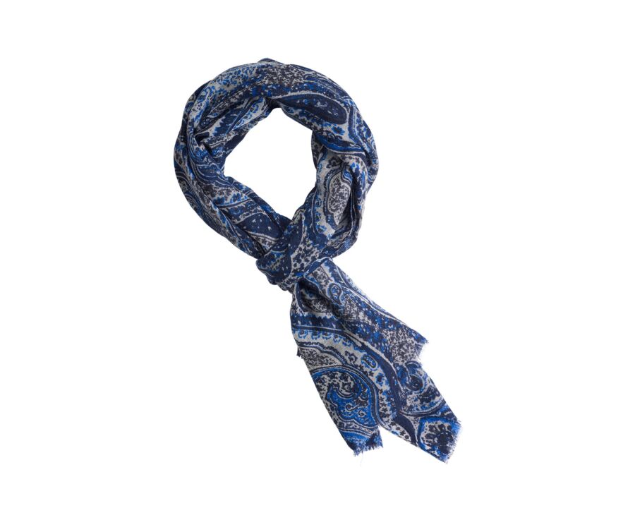 Men's blue & grey paisley woolen scarf