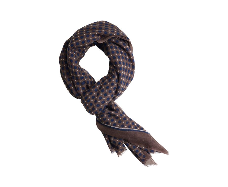 Men's brown woolen scarf with navy pattern