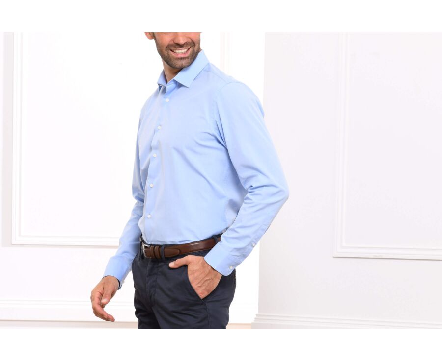 Blue shirt 100% cotton - Straight collar - MAXIME CLASSIC