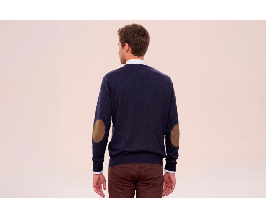Navy organic cotton/cashmere thin v-neck jumper - VADIM