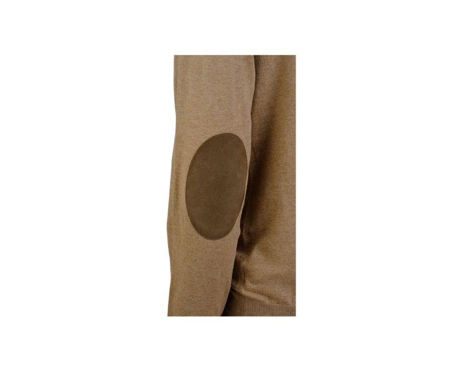 Taupe Melange organic cotton/cashmere thin v-neck jumper - VADIM