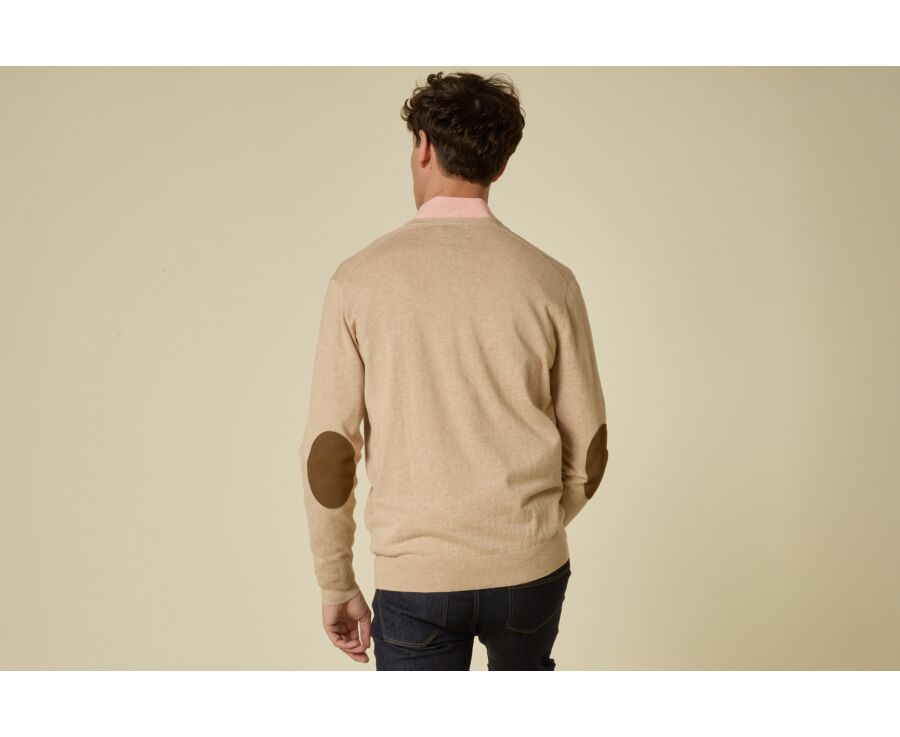 Beige Melange cotton/cashmere thin v-neck jumper - VADIM