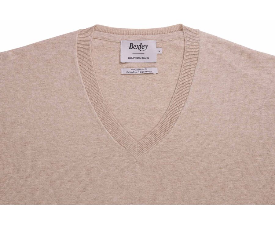 Beige Melange cotton/cashmere thin v-neck jumper - VADIM
