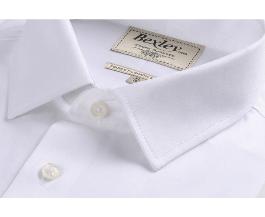 White Poplin Cotton Shirt - Straight collar - LOUIS CLASSIC
