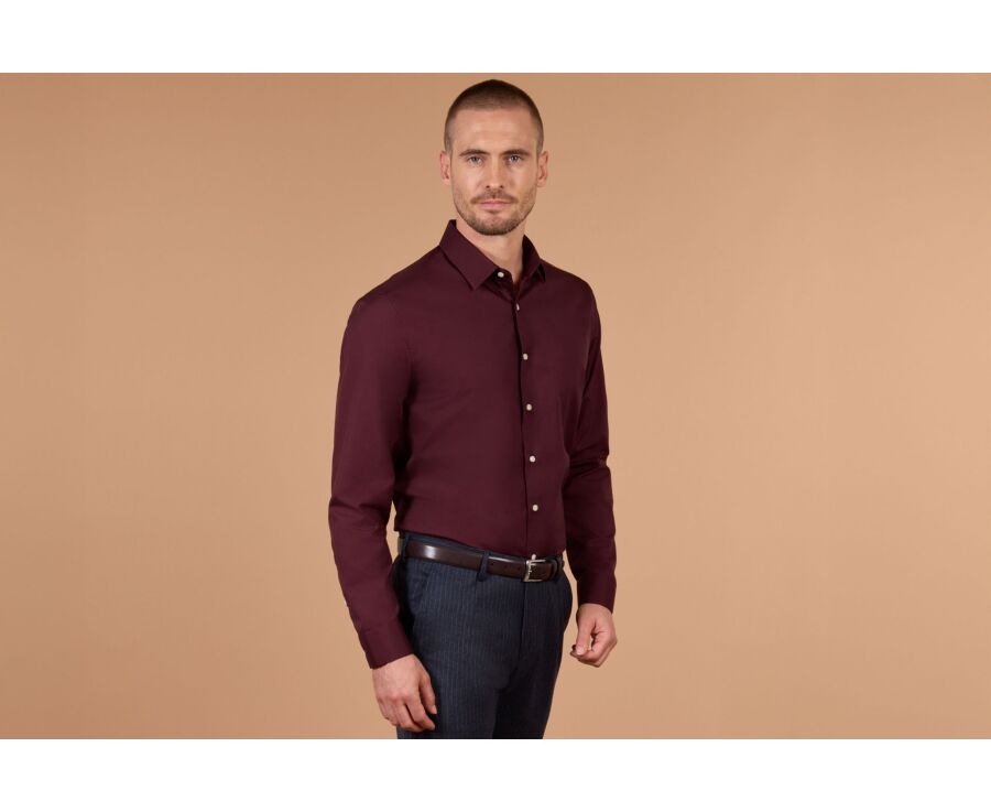 Men's burgundy poplin shirt - LOUIS CLASSIC