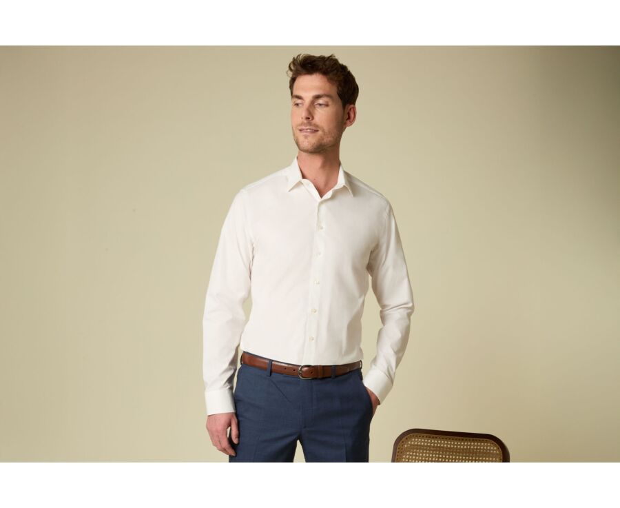 Men’s plain poplin shirt in ecru - LOUIS CLASSIC