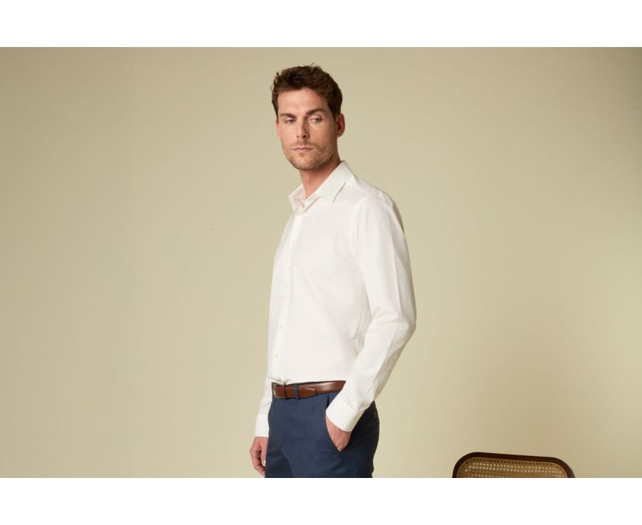 Men’s plain poplin shirt in ecru - LOUIS CLASSIC