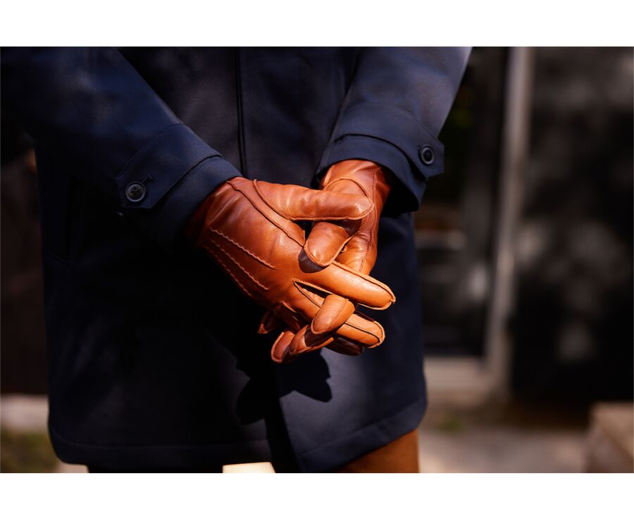 Brown Cognac lambskin Men's leather gloves