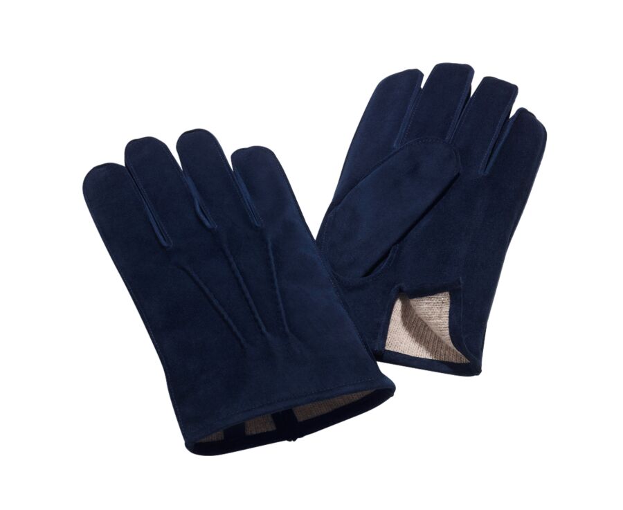 Men's gloves in navy goatskin suede