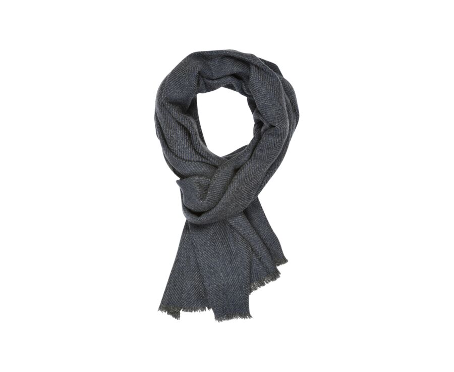 Blue Melange Herringbone light Wool and Cashmere scarf