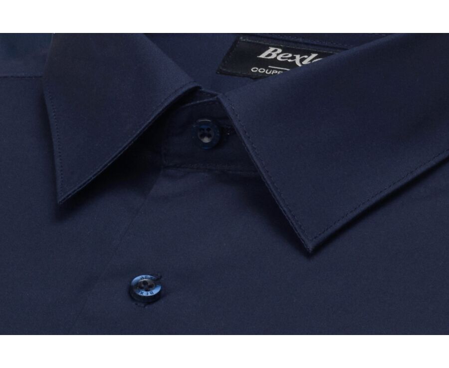 Men's plain navy poplin shirt - ALBERT CLASSIC