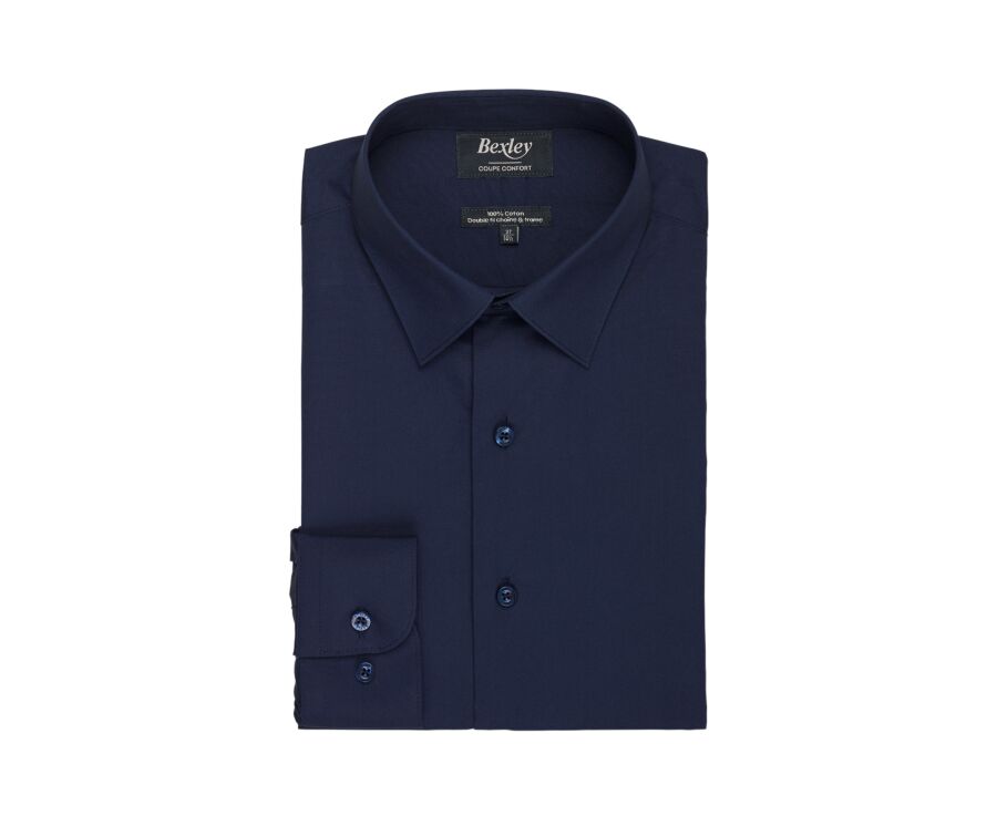 Men's plain navy poplin shirt - ALBERT CLASSIC