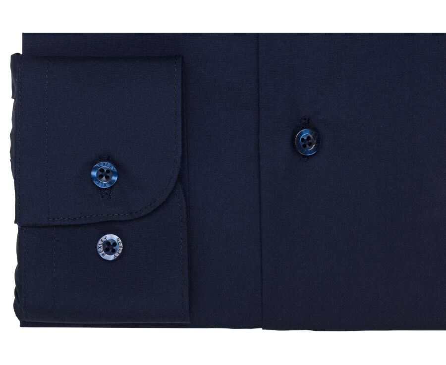 Men's plain navy poplin shirt - ALBERT CLASSIC