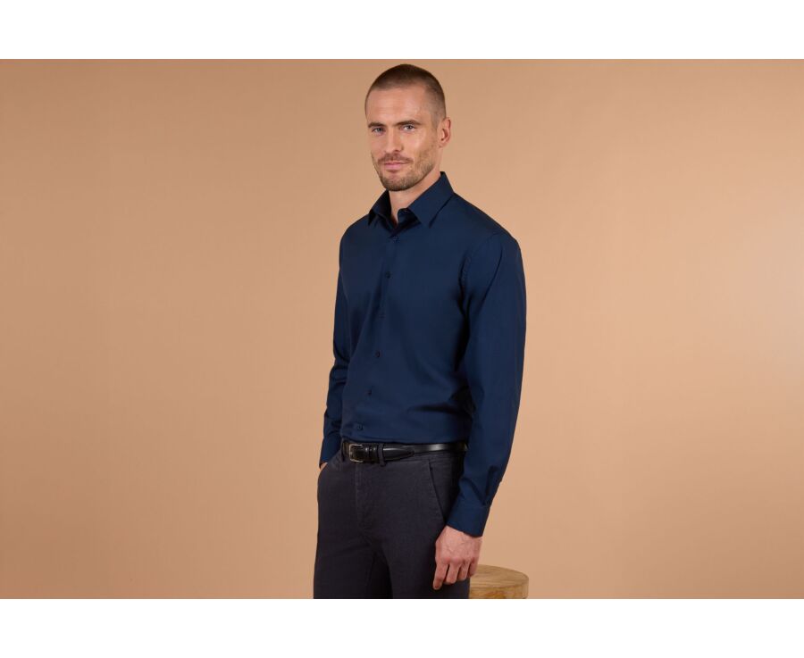 Men's plain navy poplin shirt - ALBERT CLASSIC