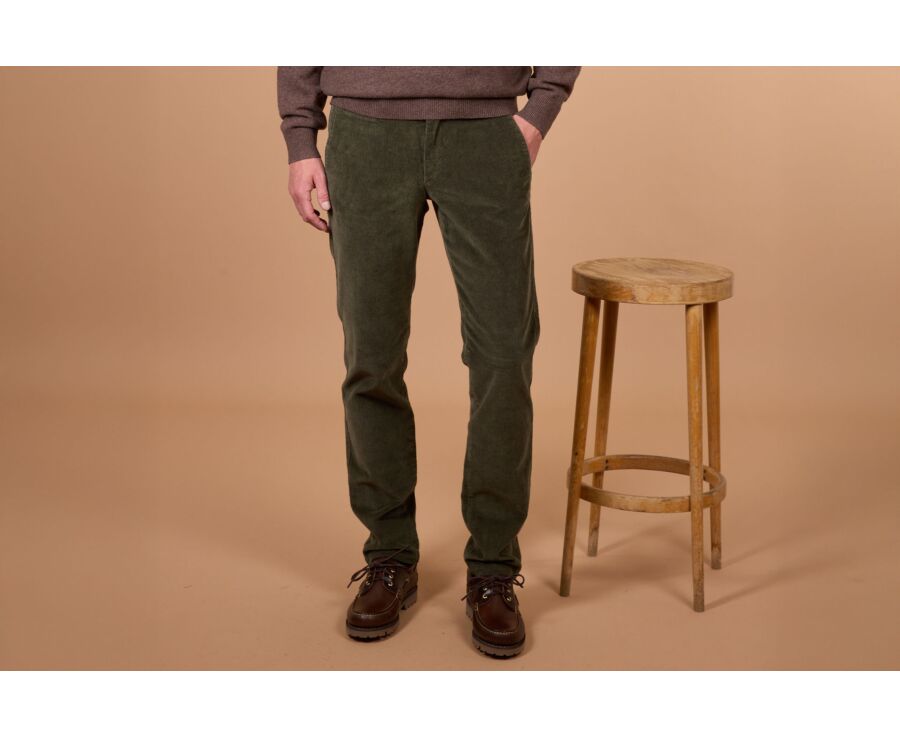 Men's olive corduroy chino trousers - NORMAN