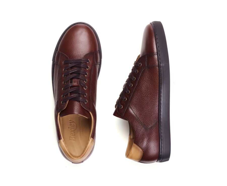 Men's hand-patinated grained chocolate leather sneaker - INGLEWOOD